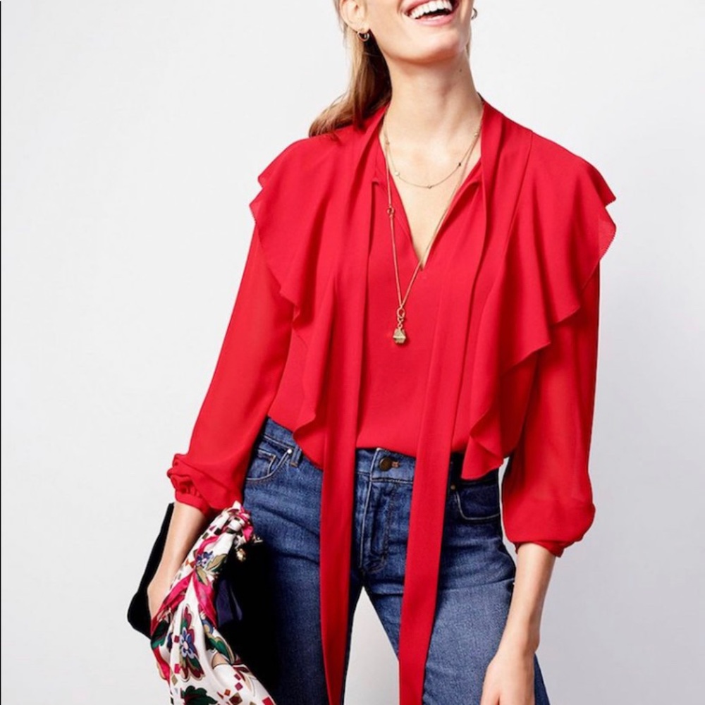 Ann Taylor red tie blouse - size MP